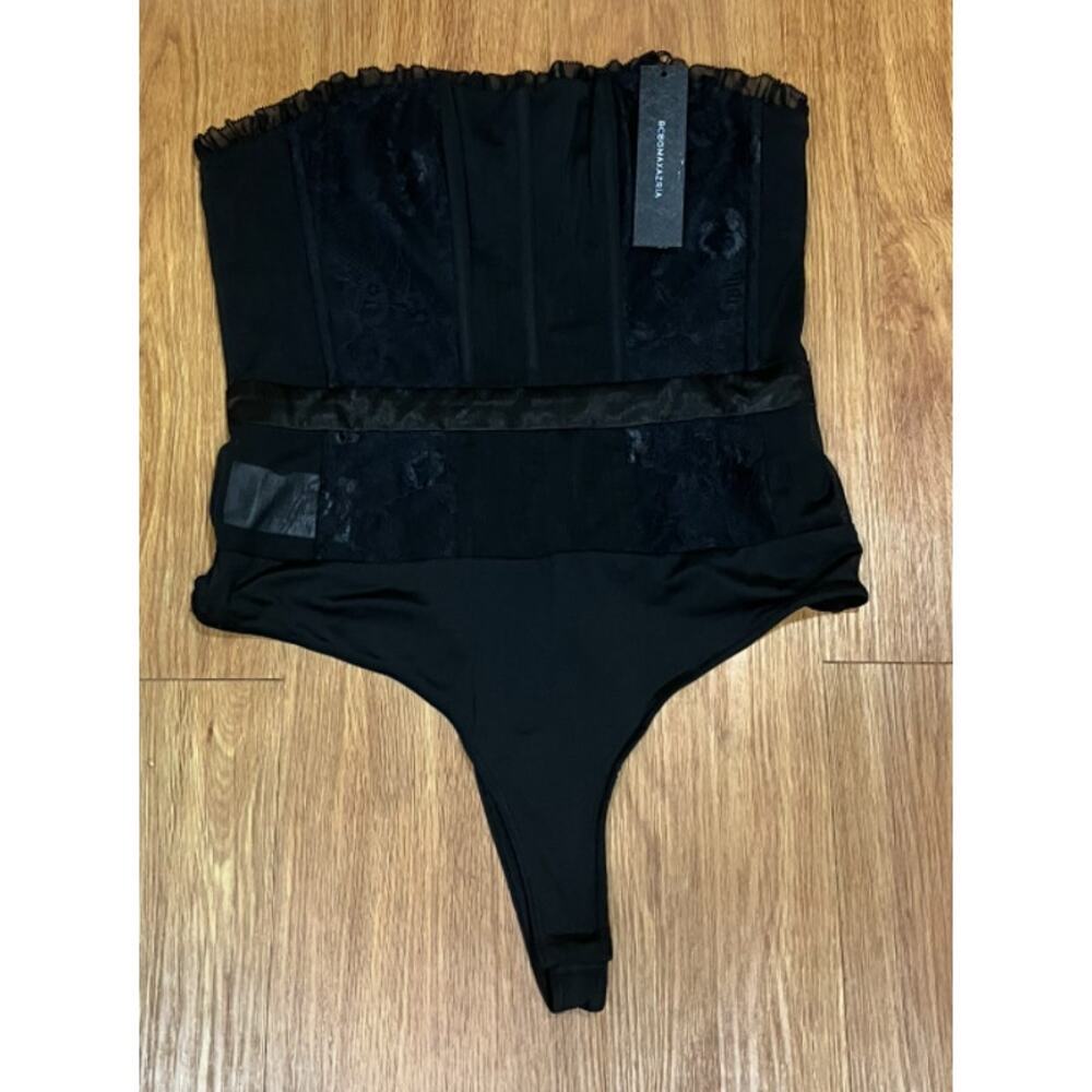 Black Strapless Lace-Trim Bodysuit - Picture 2 of 7